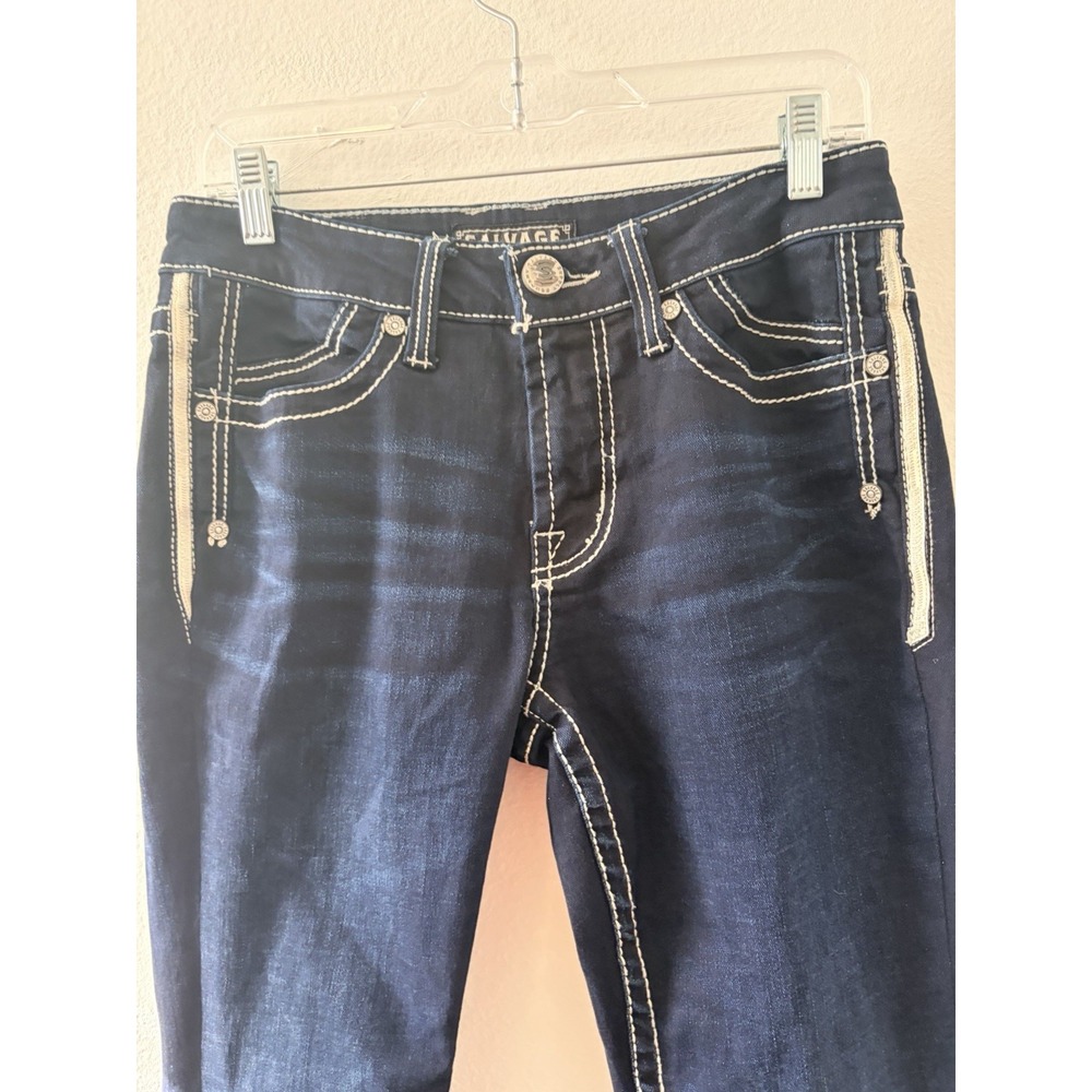 Salvage Supply Company Mayhem Straight Jeans Women 30x 32 Dark Wash Embroidered